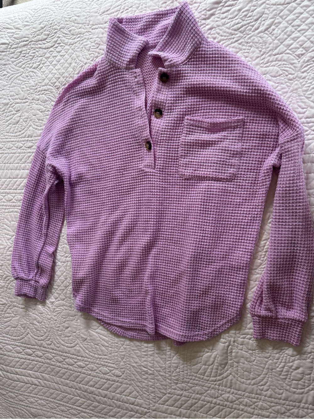 Women’s Lavender Waffle Knit Pullover Top with Button Placket